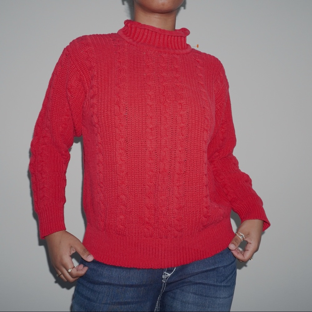 Red turtleneck sweater